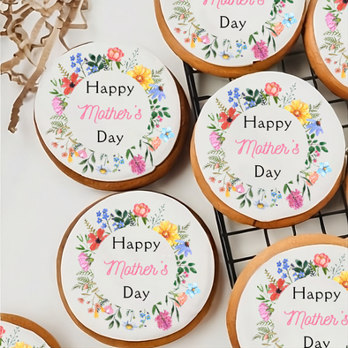 Happy Mothers Day Floral Wreath Edible Toppers