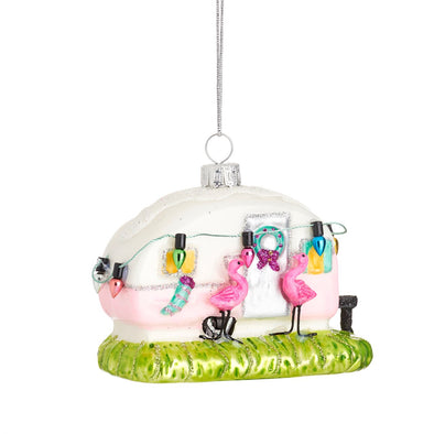 Pink Flamingo Caravan Shaped Bauble