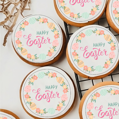 Happy Easter Floral Wreath Edible Toppers