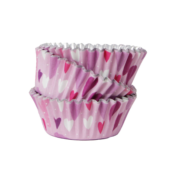 Foil Lined Cupcake Cases Pink Love Hearts Pack of 30