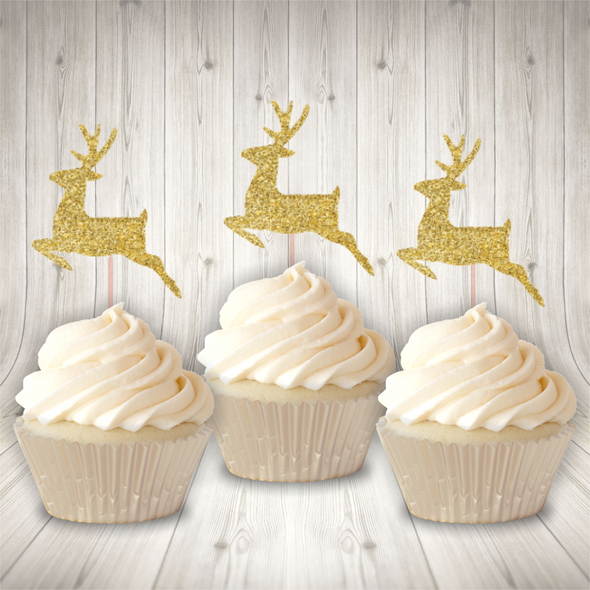 Gold Reindeer Cupcake Topper/Food Pick